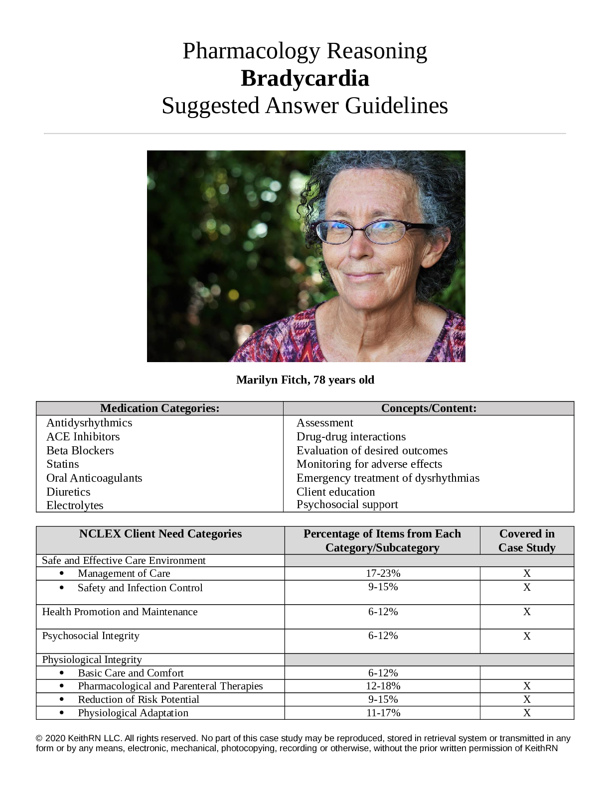 Preview image for Pharmacology Reasoning Bradycardia Suggested Answer Guidelines Marilyn Fitch, 78 years old